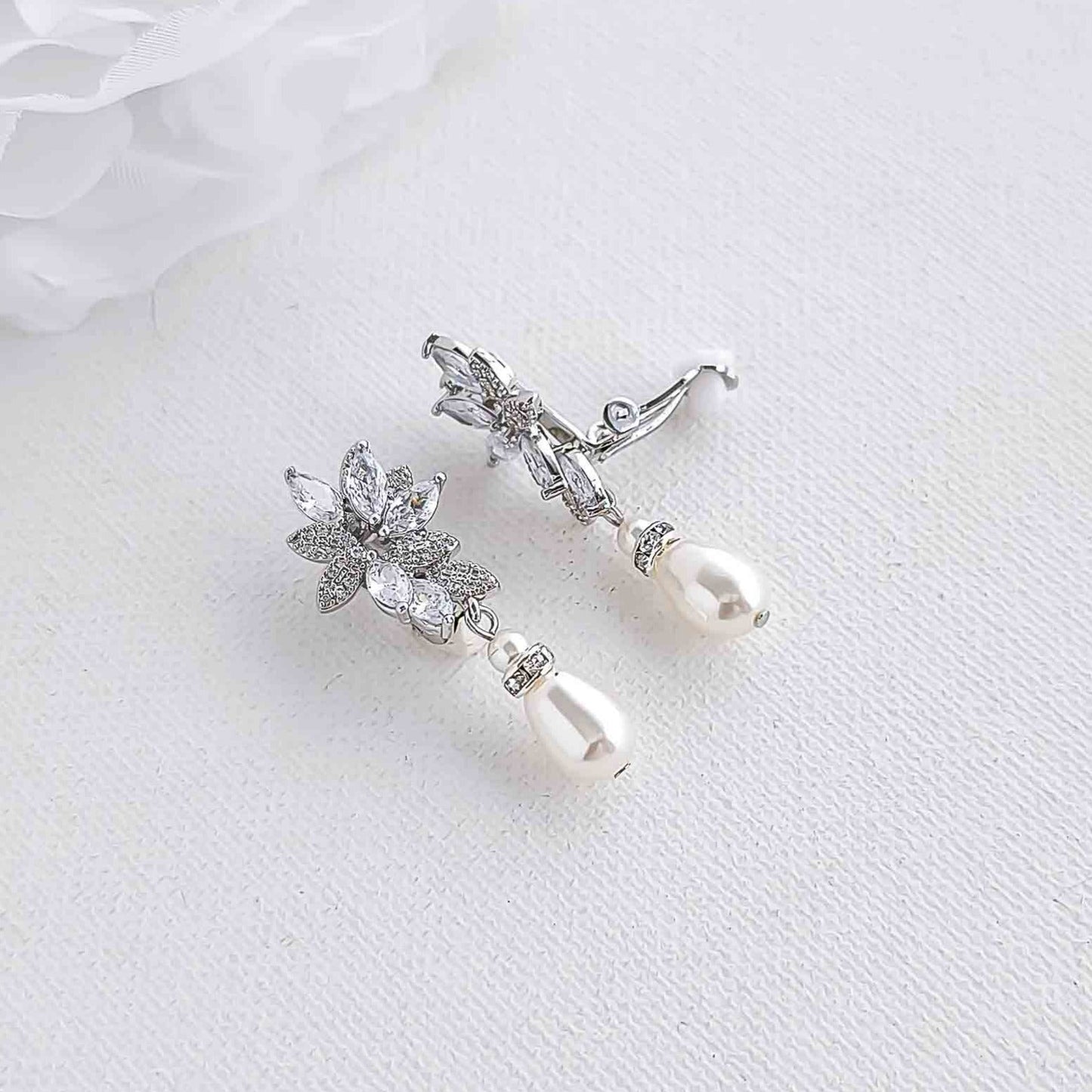 Pearl Clip On Earrings for Brides-Sonia