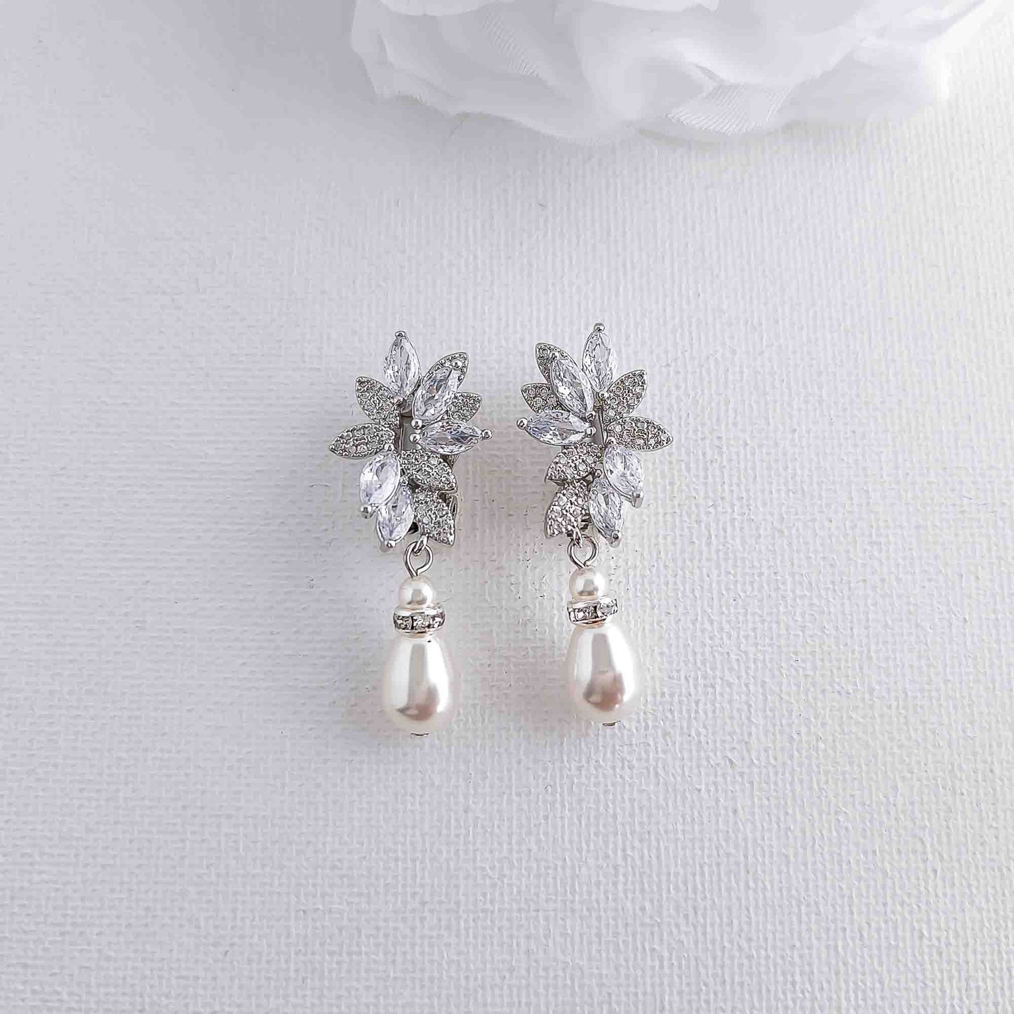 Pearl Clip On Earrings for Brides-Sonia