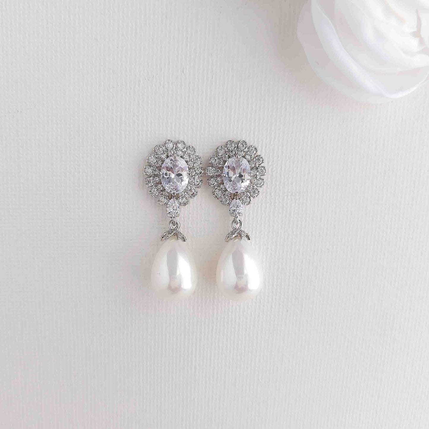 Earrings With White Teardrop Pearls for Brides-Sophie