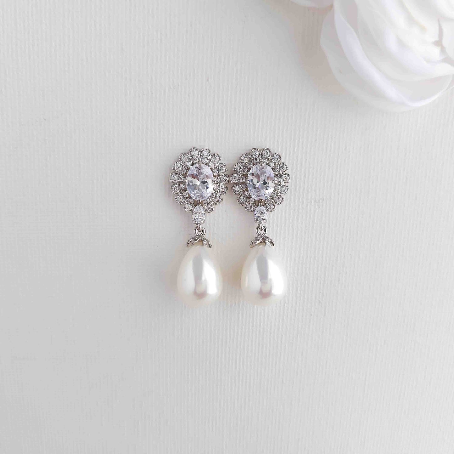 Earrings With White Teardrop Pearls for Brides-Sophie