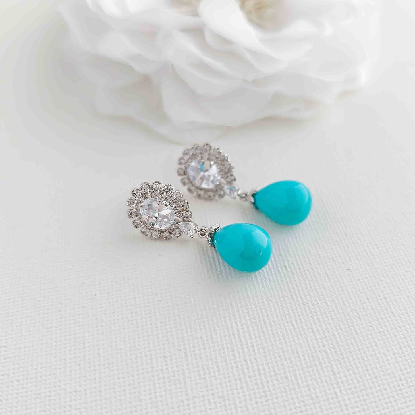 Blue Pearl Drop Earrings-Sophie