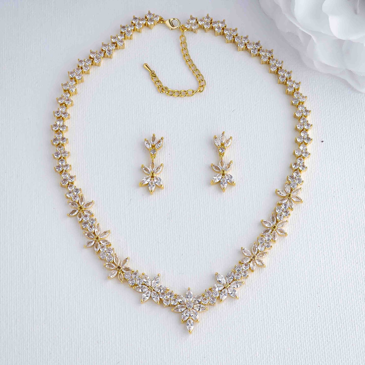 Silver Wedding Jewellery Set with CZ Necklace and Earrings-Sybil