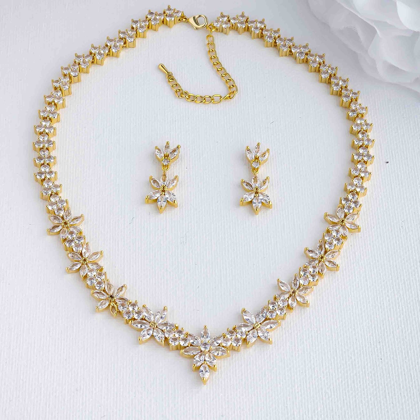 Silver Wedding Jewellery Set with CZ Necklace and Earrings-Sybil