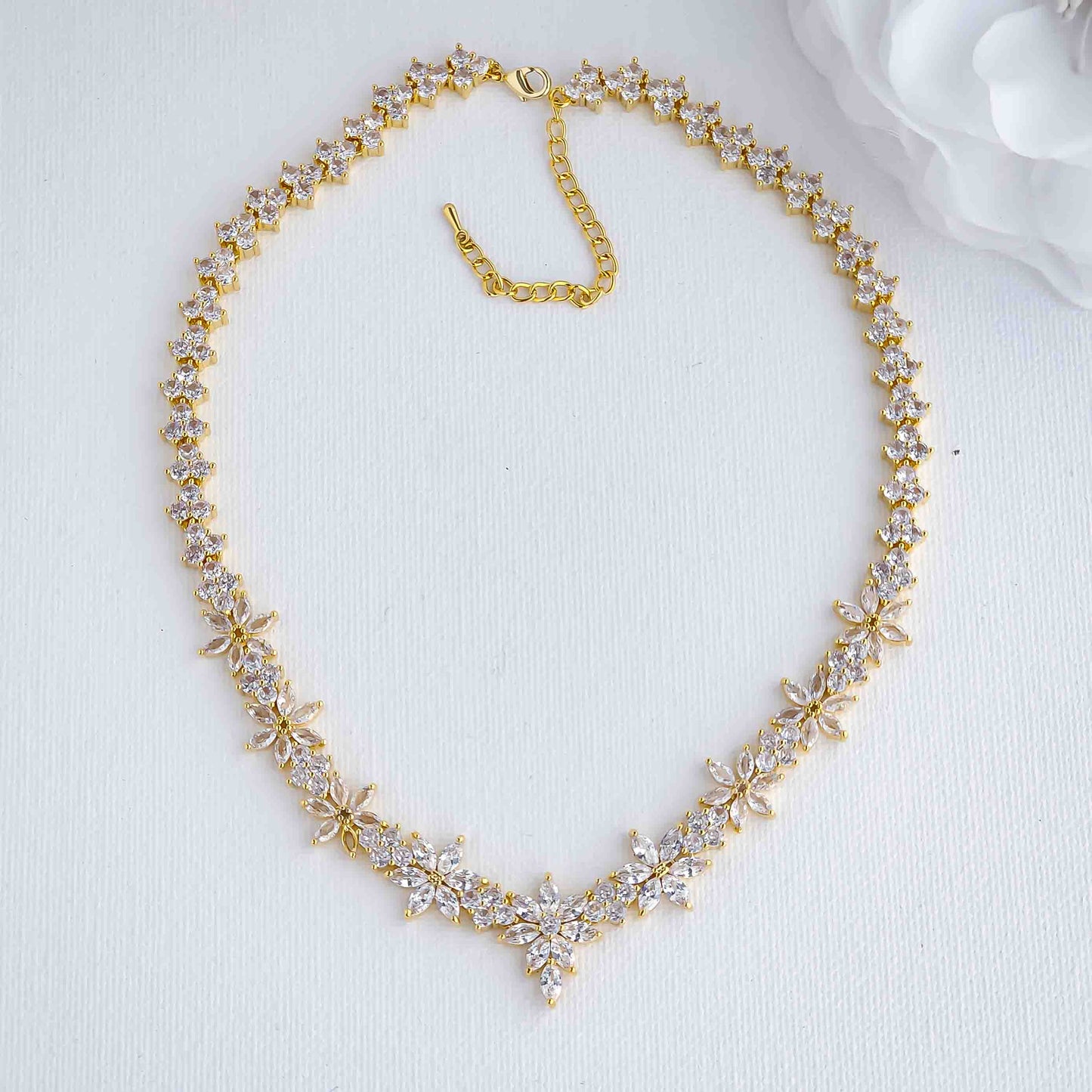 Silver Wedding Jewellery Set with CZ Necklace and Earrings-Sybil