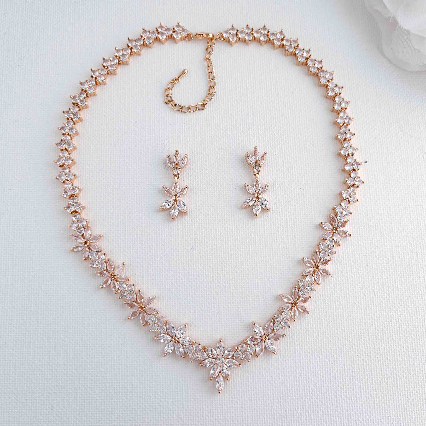 Silver Wedding Jewellery Set with CZ Necklace and Earrings-Sybil