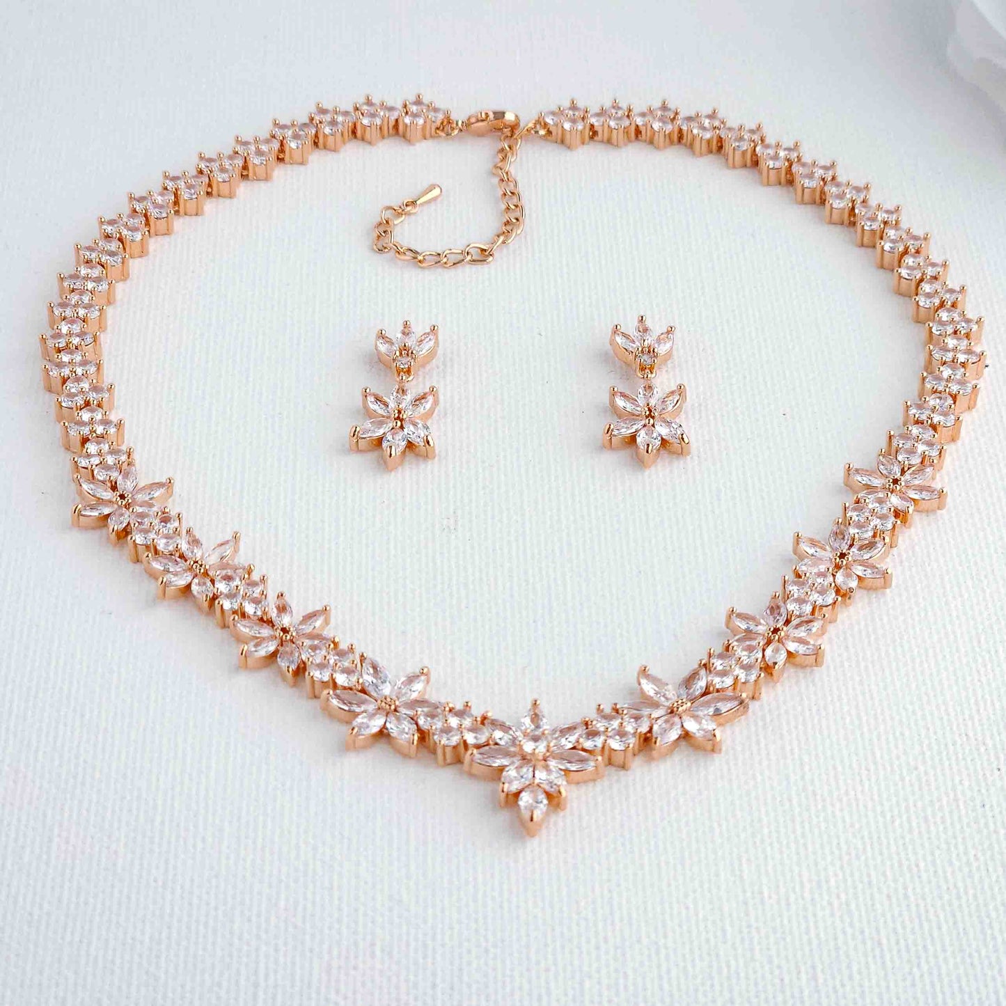 Silver Wedding Jewellery Set with CZ Necklace and Earrings-Sybil