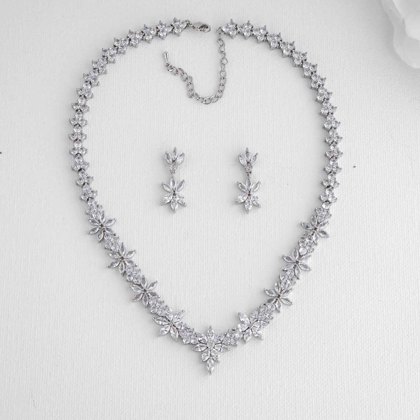 Silver Wedding Jewellery Set with CZ Necklace and Earrings-Sybil