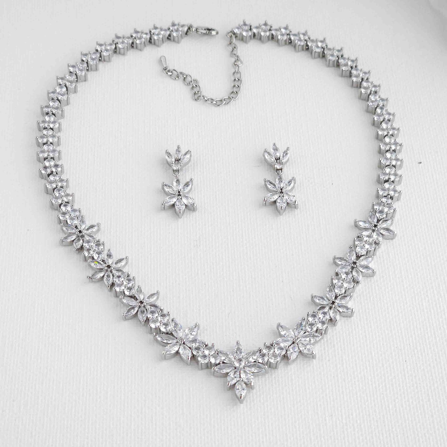 Silver Wedding Jewellery Set with CZ Necklace and Earrings-Sybil