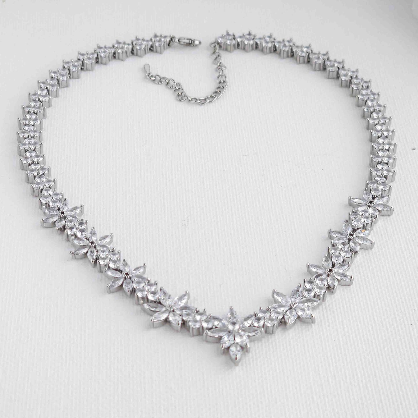 Silver Wedding Jewellery Set with CZ Necklace and Earrings-Sybil