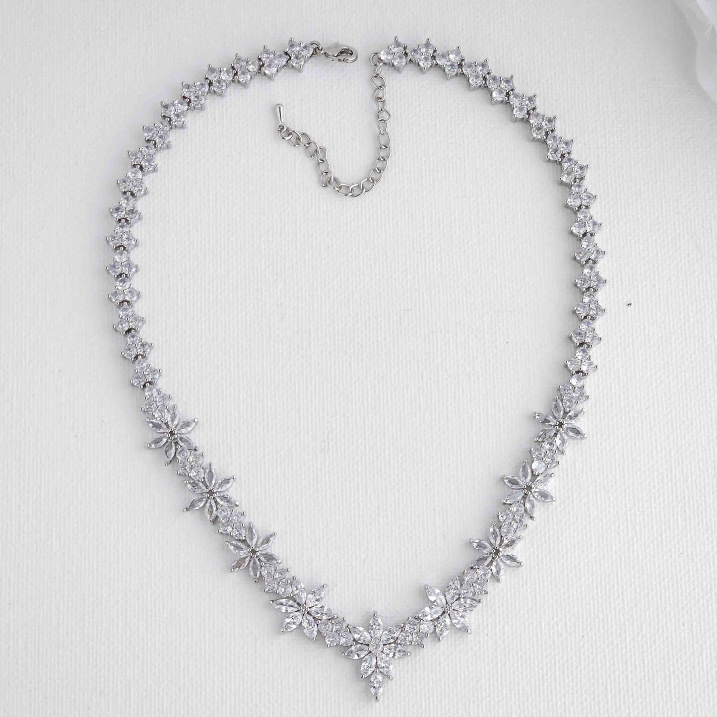 Silver Wedding Jewellery Set with CZ Necklace and Earrings-Sybil