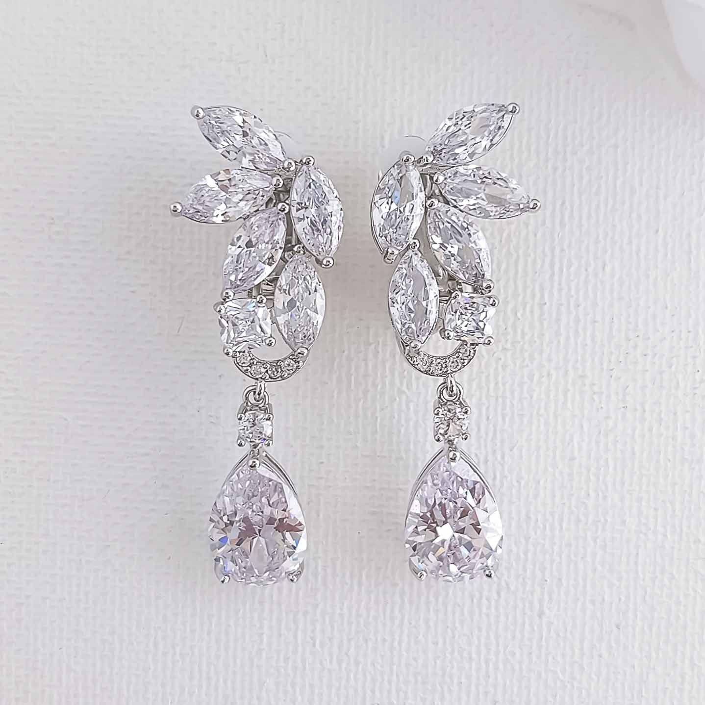 Clip On Leaf Earrings for Brides-Talia