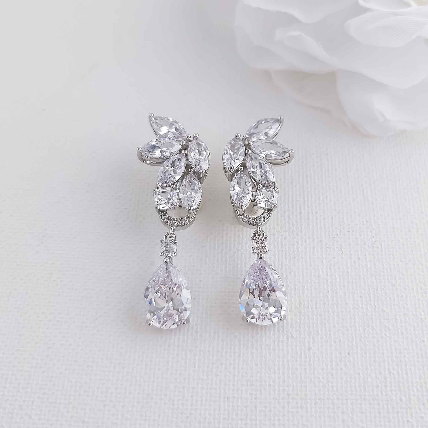 Clip On Leaf Earrings for Brides-Talia