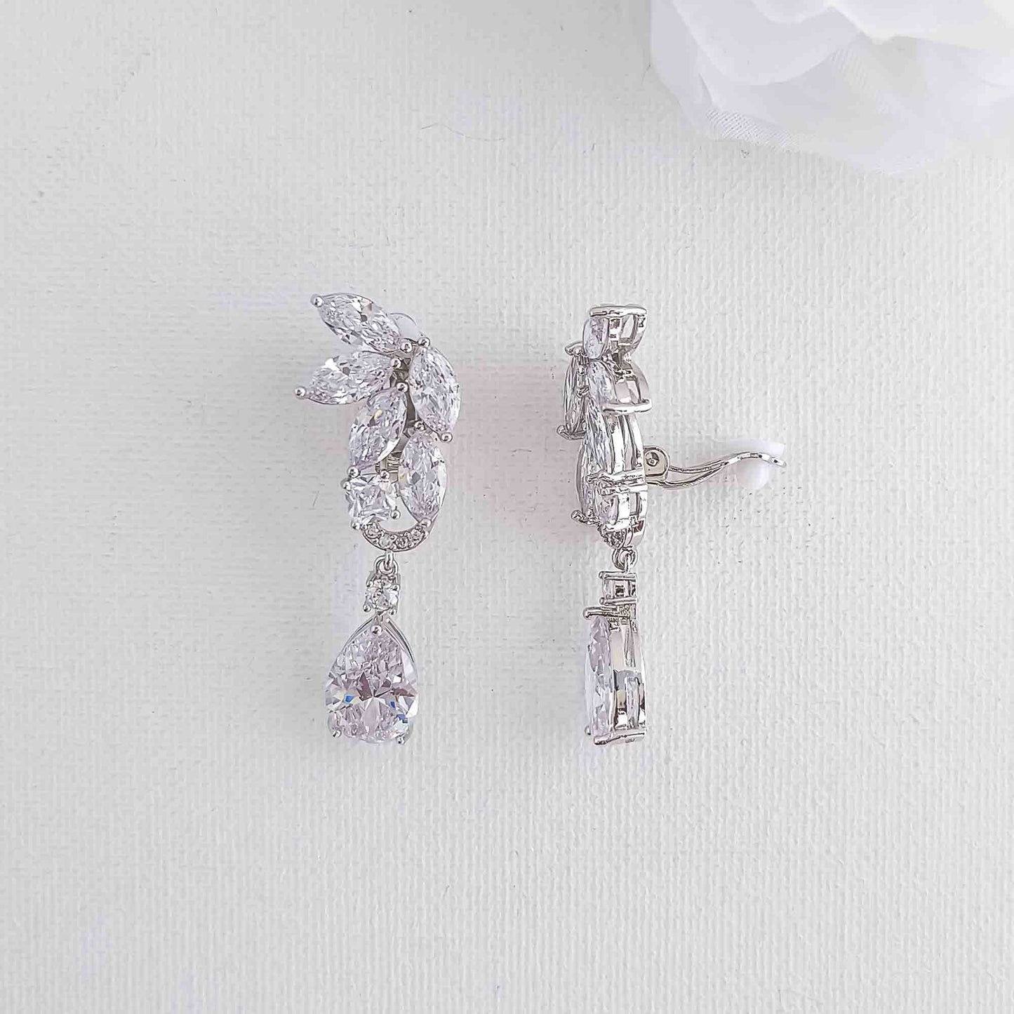 Clip On Leaf Earrings for Brides-Talia