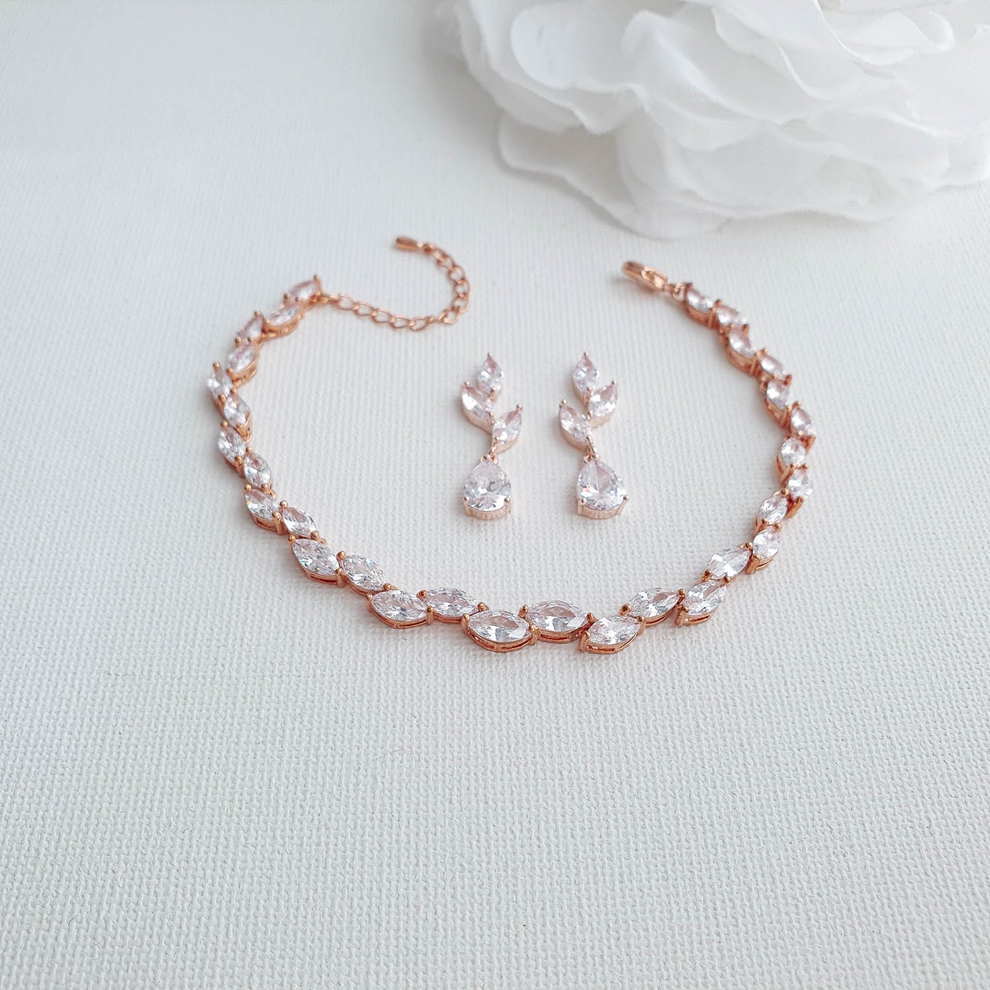 Leaf Wedding Bracelet and Earrings Set in Silver-Taylor
