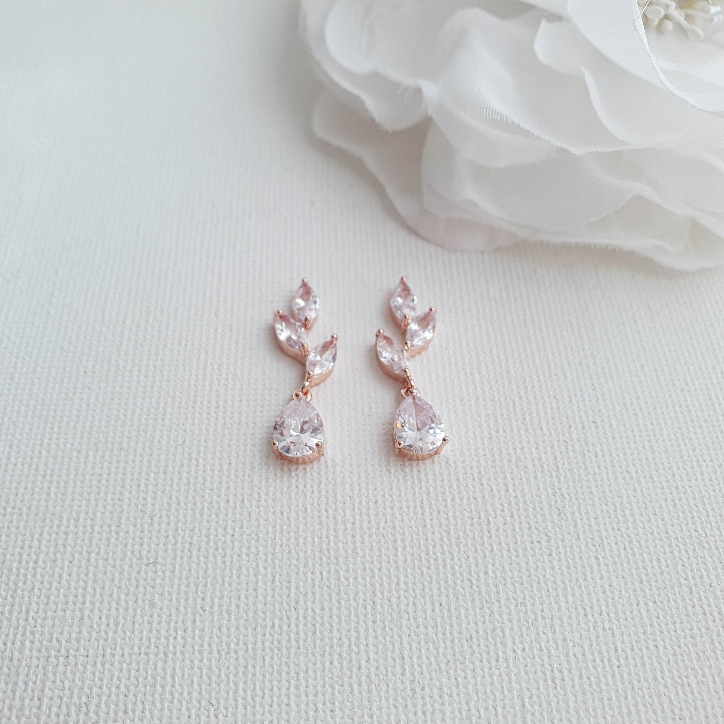 Small Leaf Rose Gold Drop Earrings-Taylor