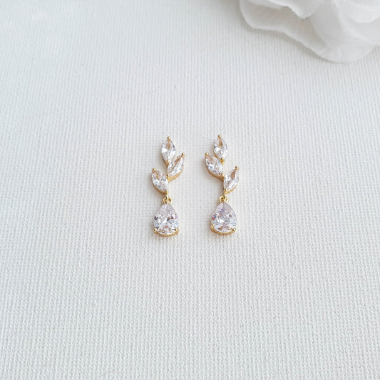 Delicate Leaf Drop Earrings in Gold-Taylor