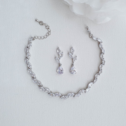 Leaf Wedding Bracelet and Earrings Set in Silver-Taylor