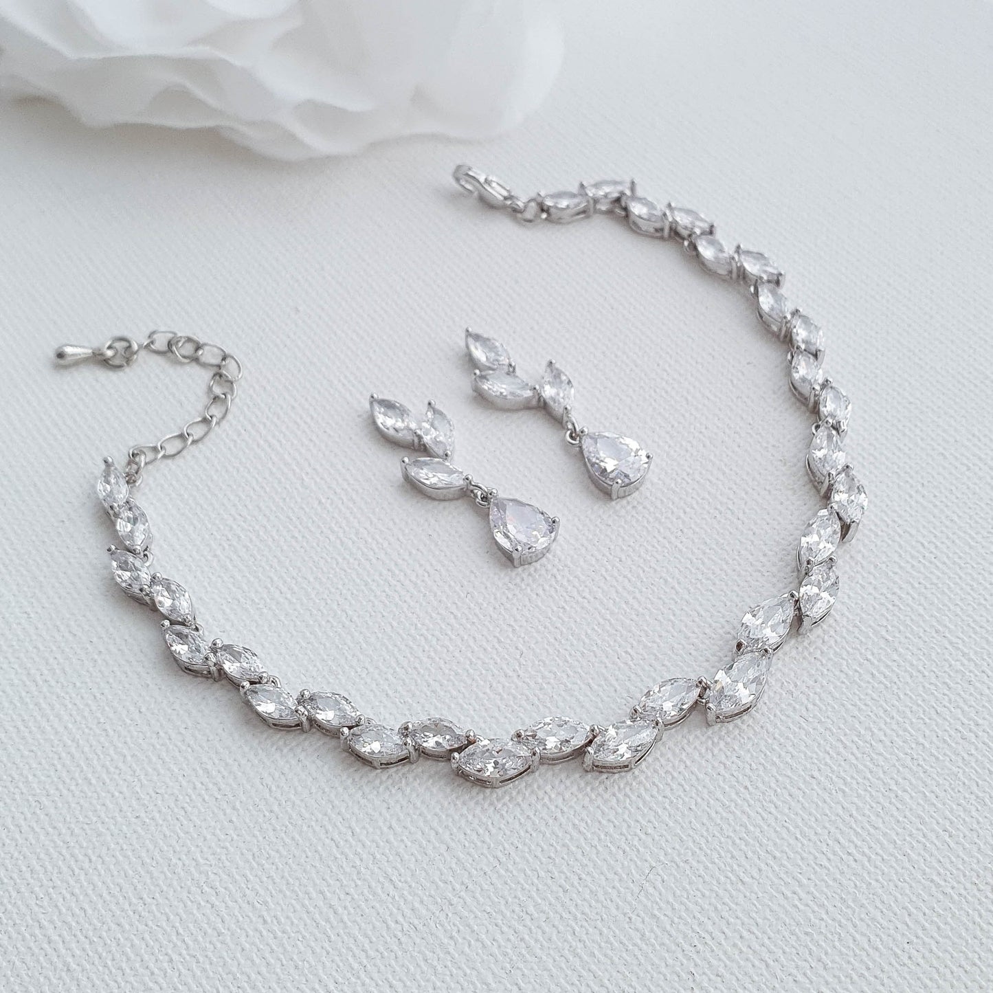 Leaf Wedding Bracelet and Earrings Set in Silver-Taylor