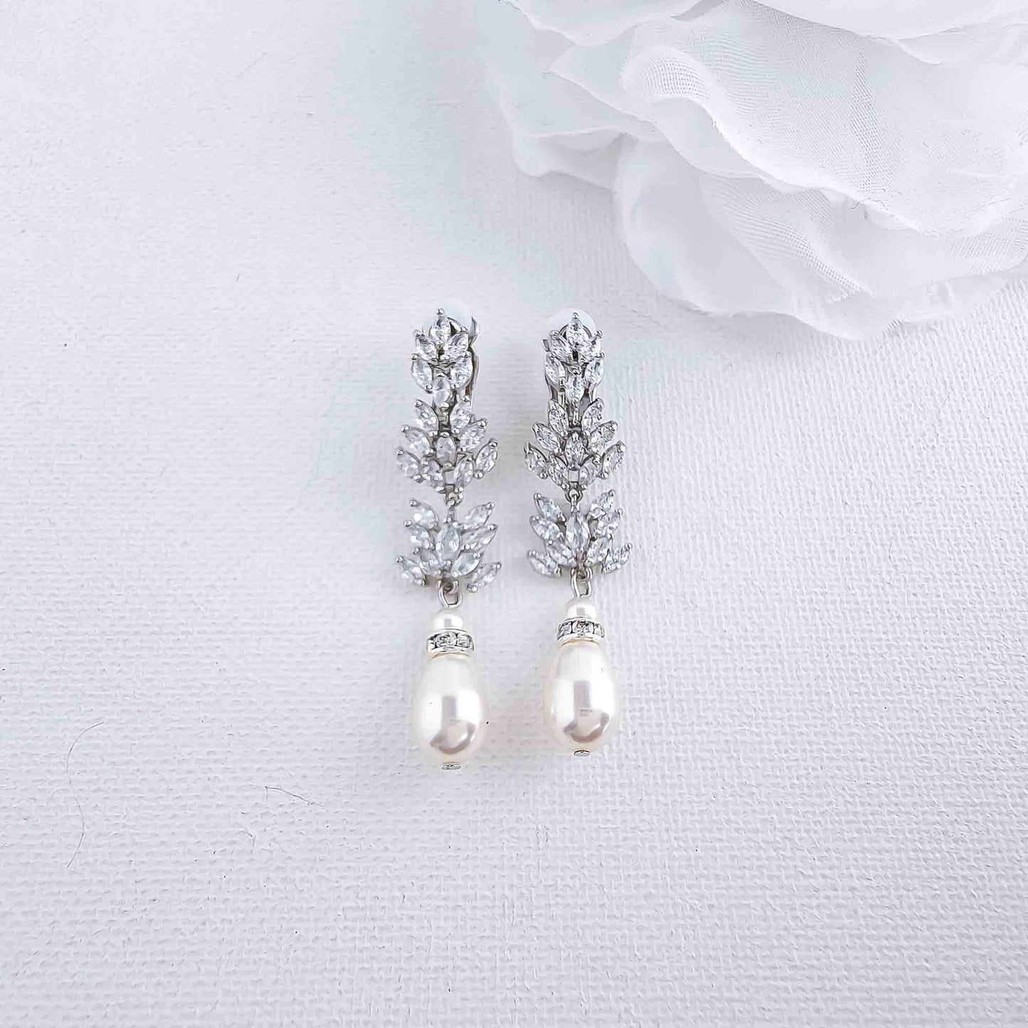 Leaf Clip On Earrings with Pearls-Treasa