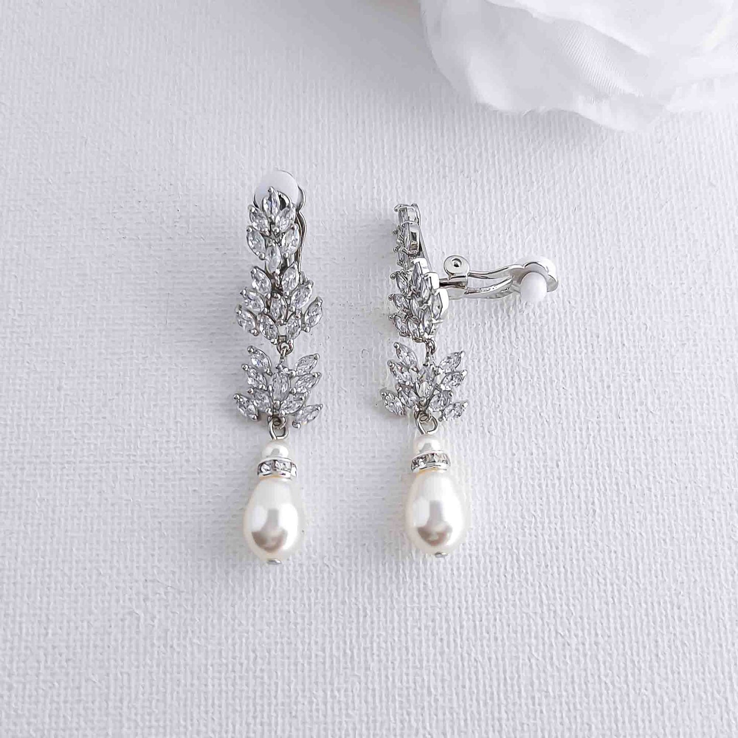 Leaf Clip On Earrings with Pearls-Treasa