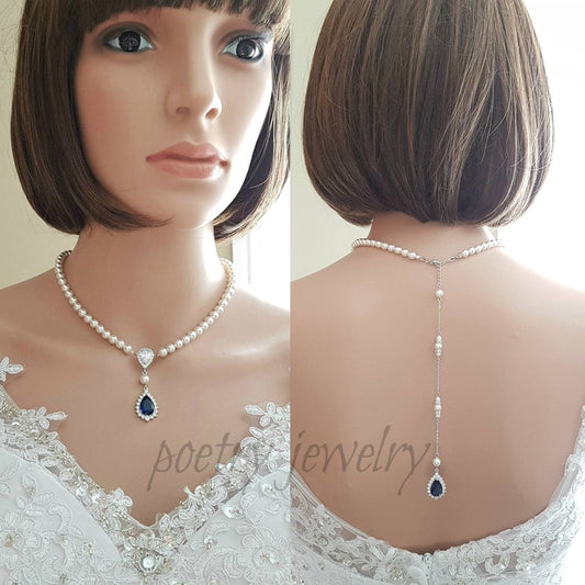 Bridal Pearl Necklace with Something Blue- Aoi