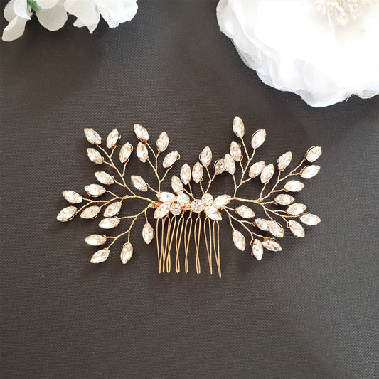 Delicate Gold and Crystal Bridal Hair Comb-Pasque