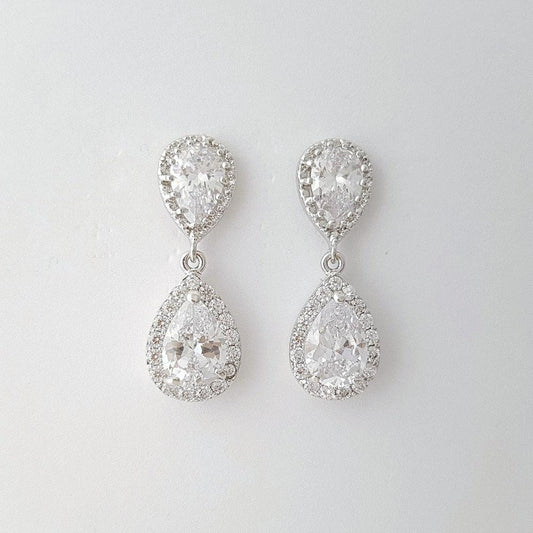 Earring Necklace Set for Brides, Crystal Wedding Set, Bridal Jewelry Set, Cubic Zirconia Teardrop Earrings Pendant Set, Emma