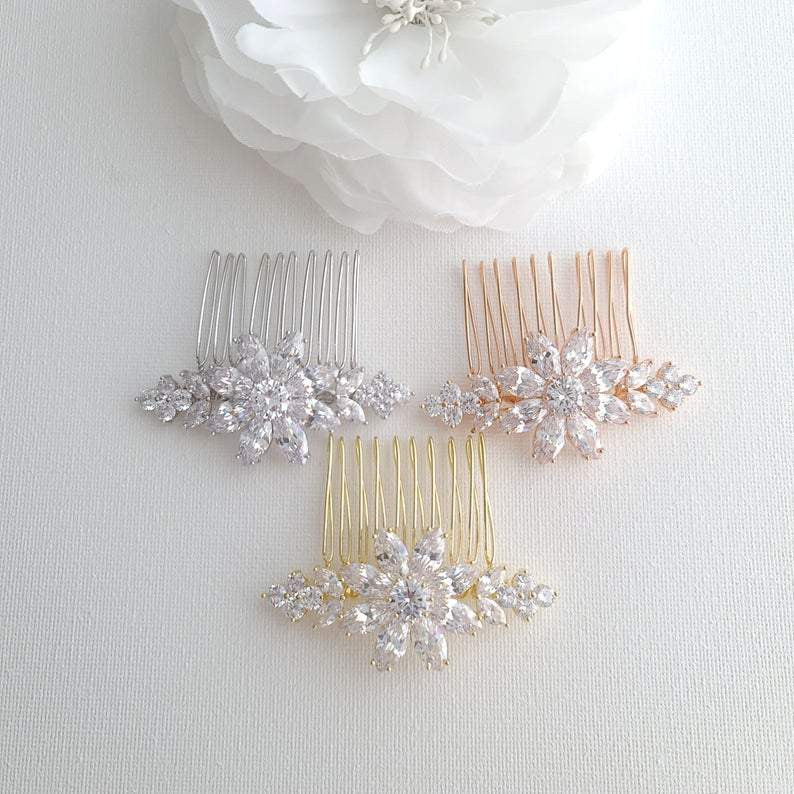 Gold Bridal Jewelry Set Earrings Necklace Bracelet Hair Comb-Daisy