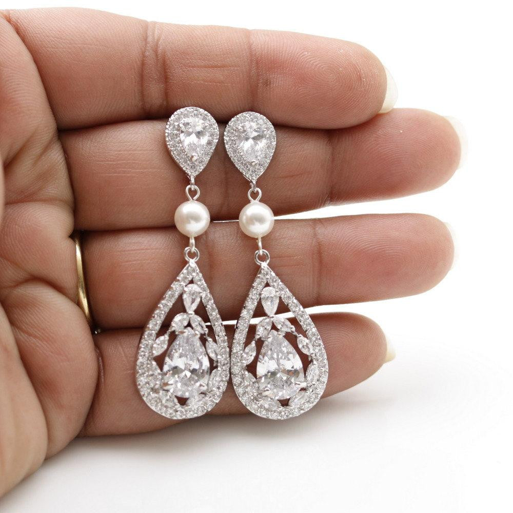 Teardrop Wedding Earrings-Esther