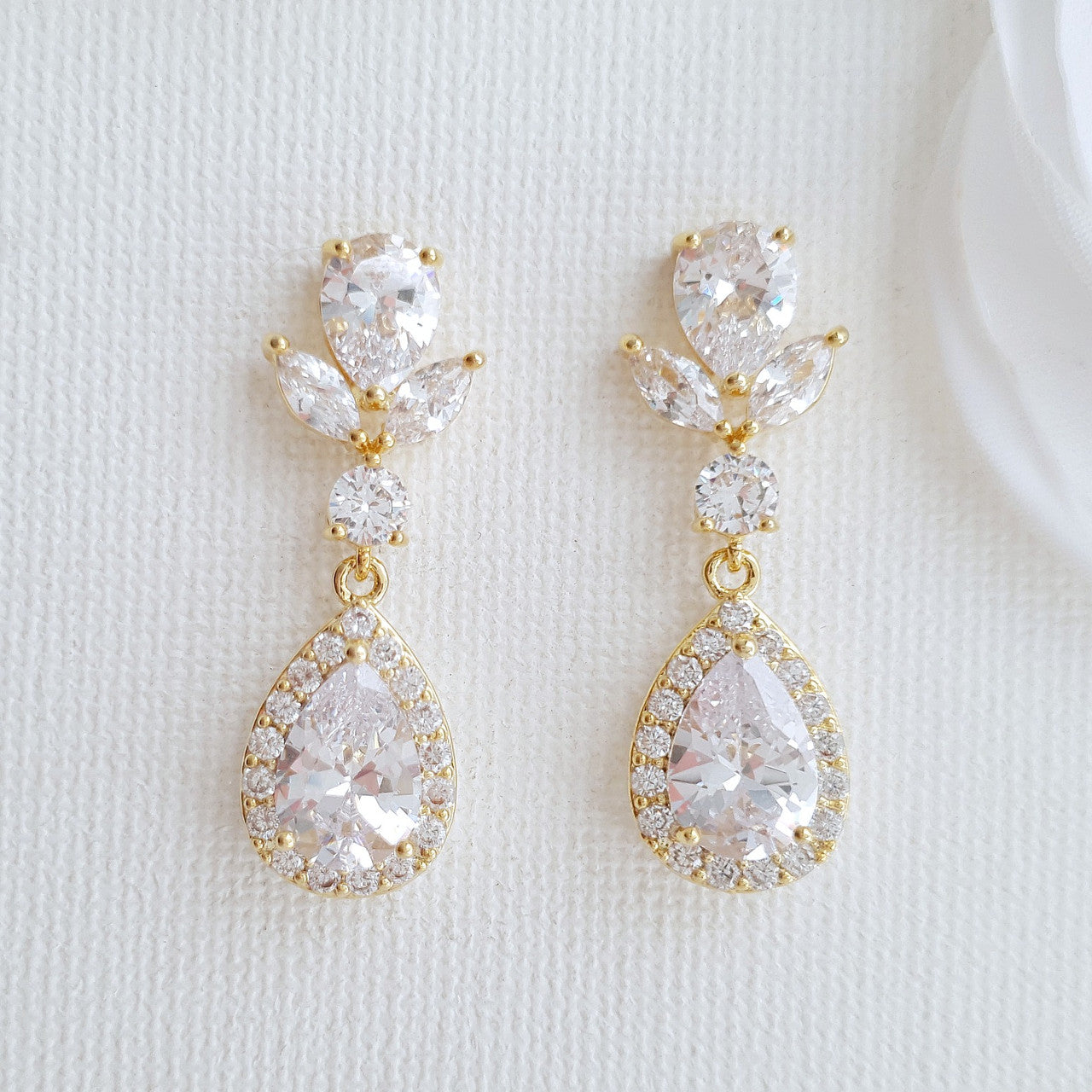 Rose Gold Drop Wedding Earrings-Emma