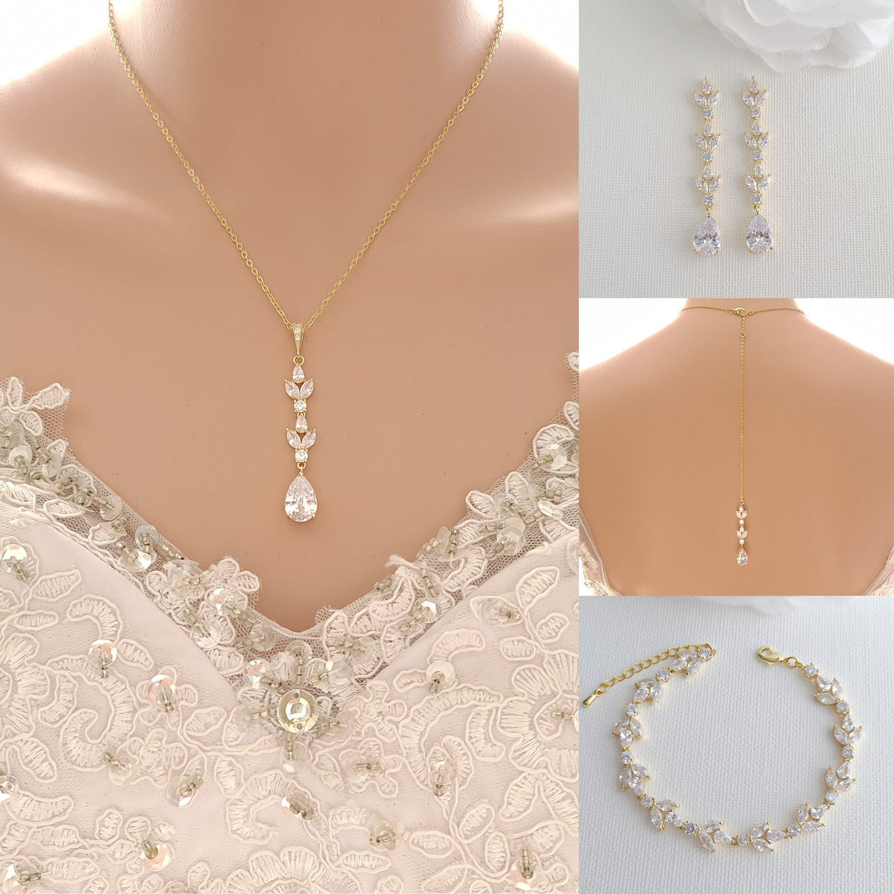 Simple Rose Gold Wedding Jewellery Set for The Bride-Anya