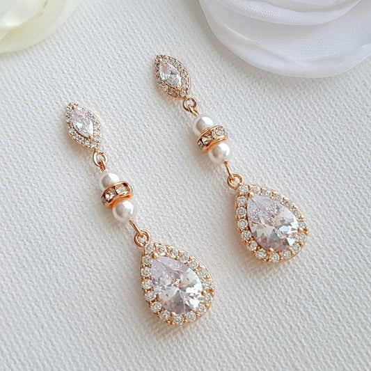 Rose Gold Drop Earrings for Bridesmaids & Weddings-Ella