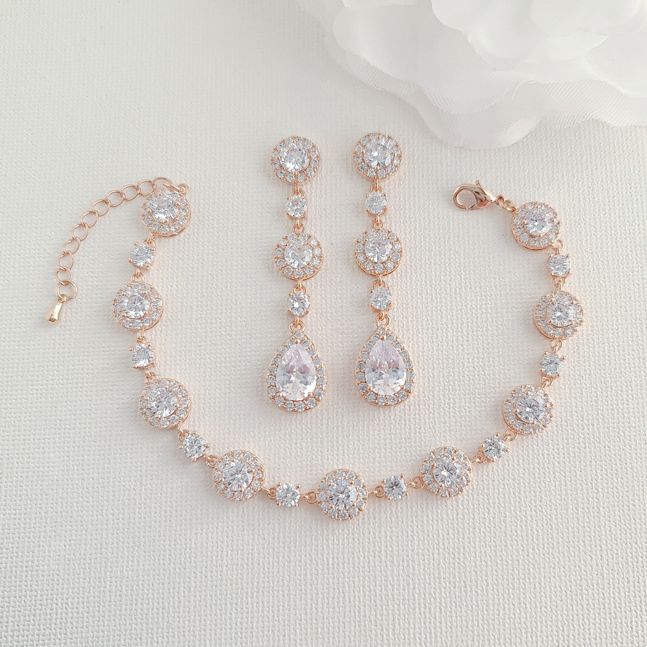 Earrings Necklace Bracelet 3 Piece Jewelry Set Rose Gold- Reagan