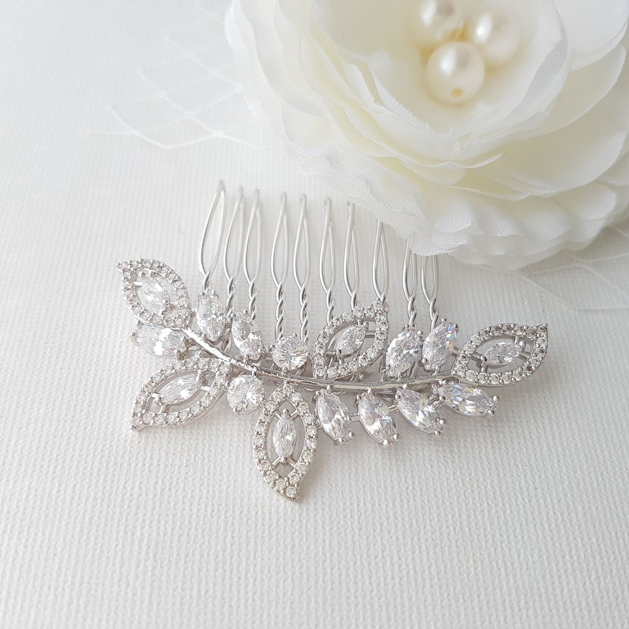 Leaf Bridal Hair Comb With Pearls-Kerry