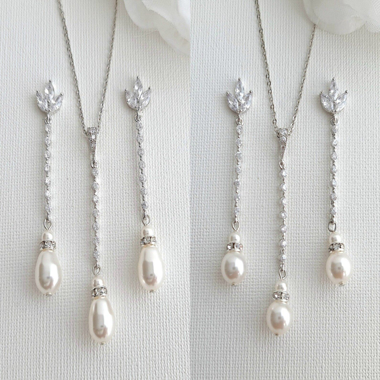 Long Pearl Drop Earrings and Necklace Set- Jodi