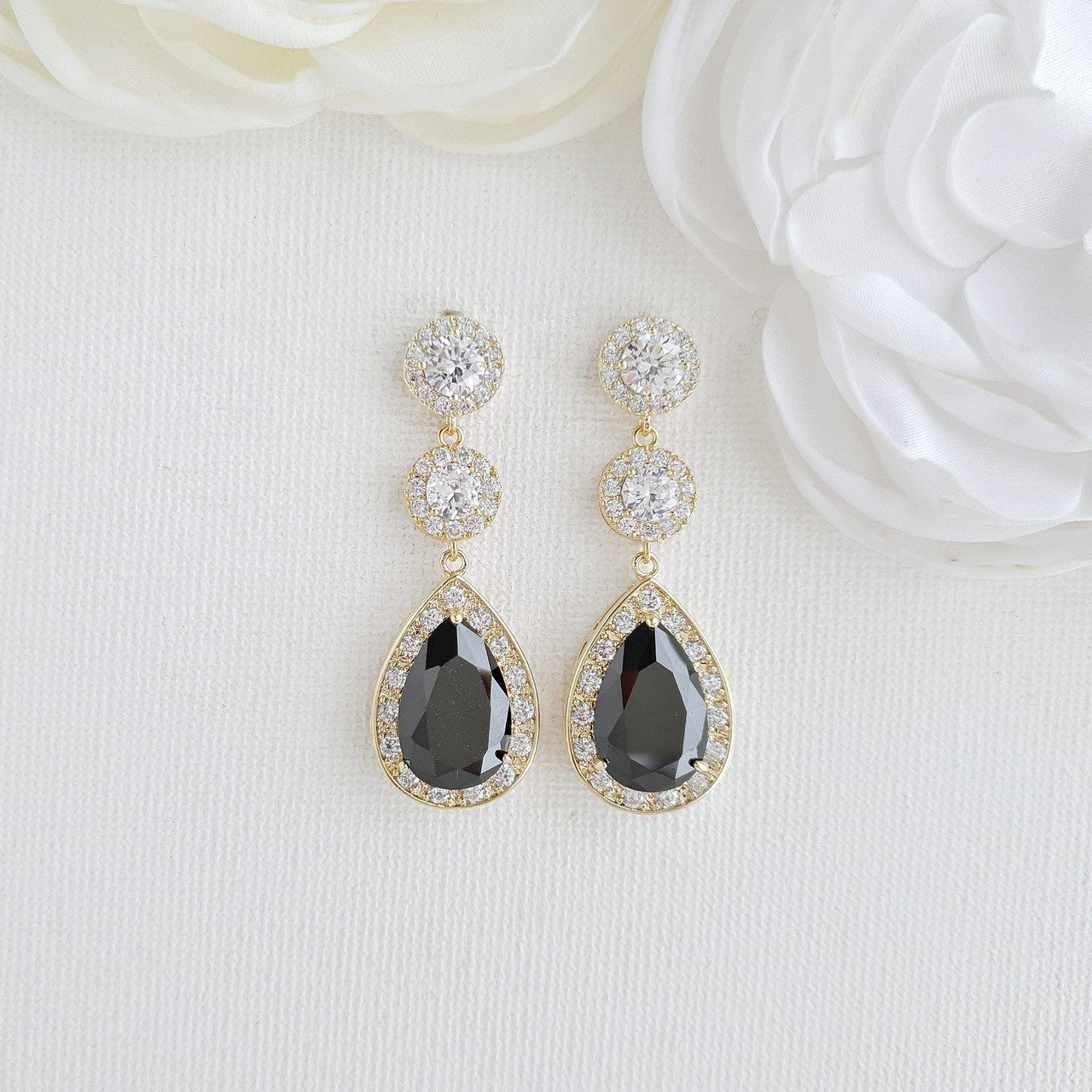 Gold and Black Long Teardrop Earrings- Zoe