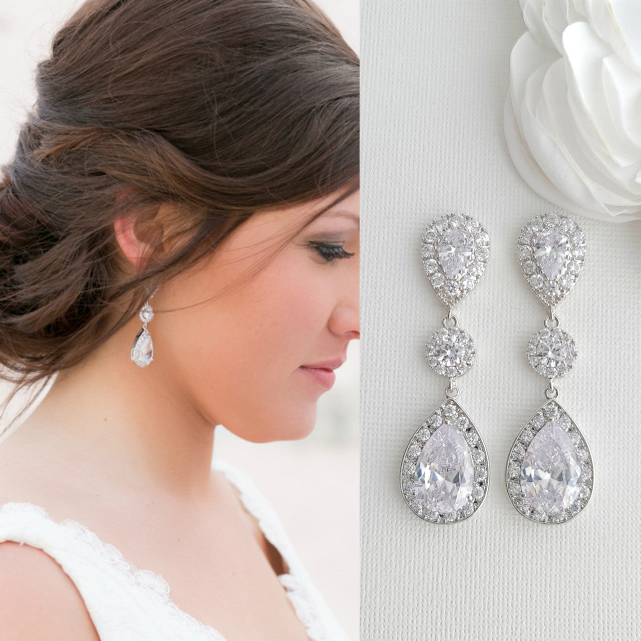 Wedding Drop Earrings With Teardrops-Penelope