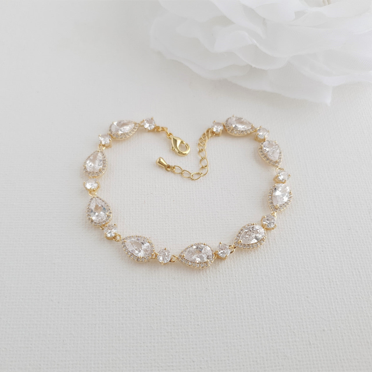 Dainty Teardrop Wedding Bracelet in Gold for Brides-Emma