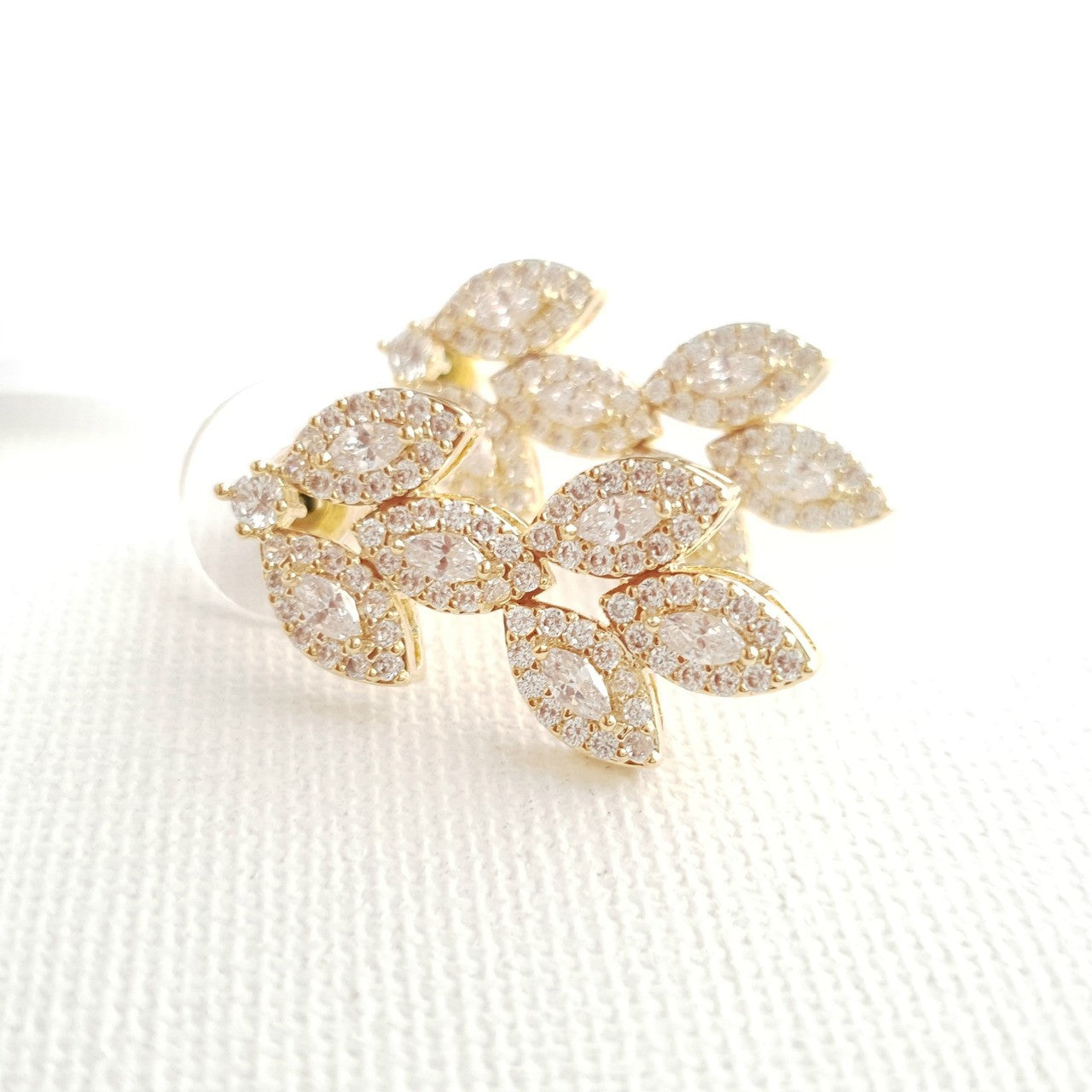Cubic Zirconia Gold Leaf Stud Earrings- Abby