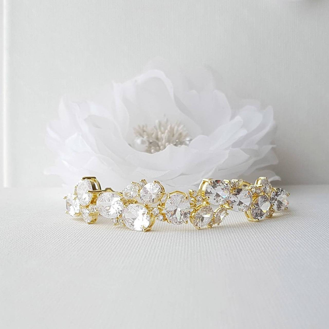 Wedding Crystal Bracelet, Bridal Jewelry, Bridal Bracelet, Rose Gold Bracelet, Gold Wedding Bracelet, Cubic Zirconia Bracelet, Emily