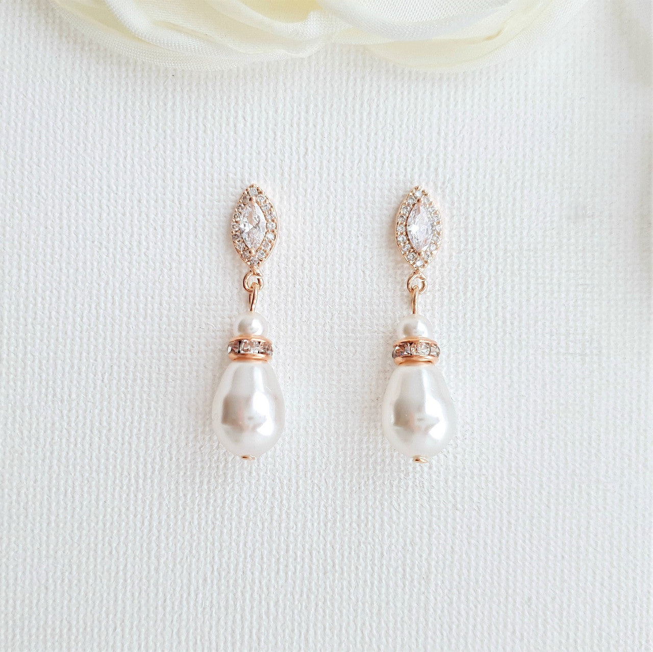 Teardrop Pearl Earrings for Weddings in Silver- Ella