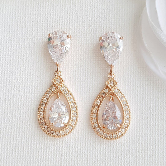 Rose Gold Crystal Drop Earrings- Sarah