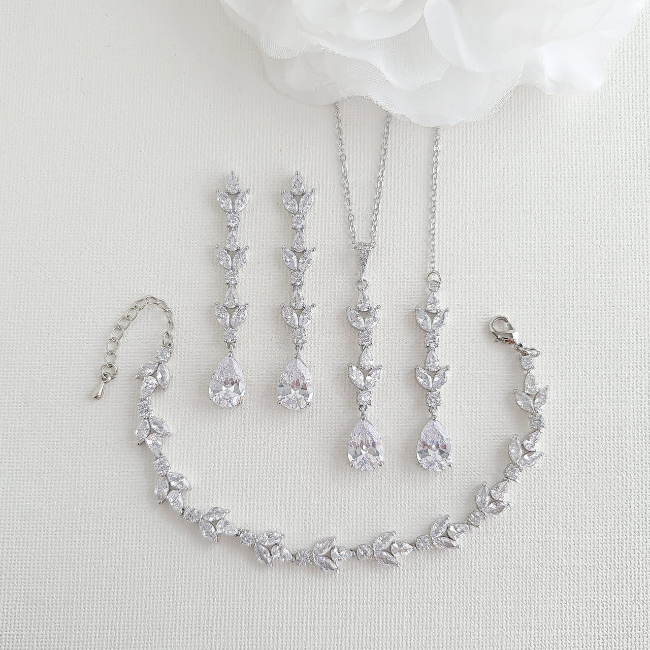 Bridal Necklace Set with Earrings Bracelet-Anya