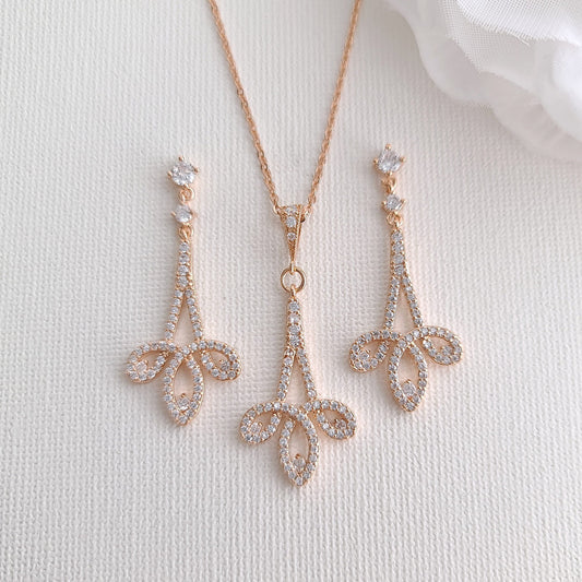 Modern Rose Gold Wedding Jewelry Set for Brides-Allison
