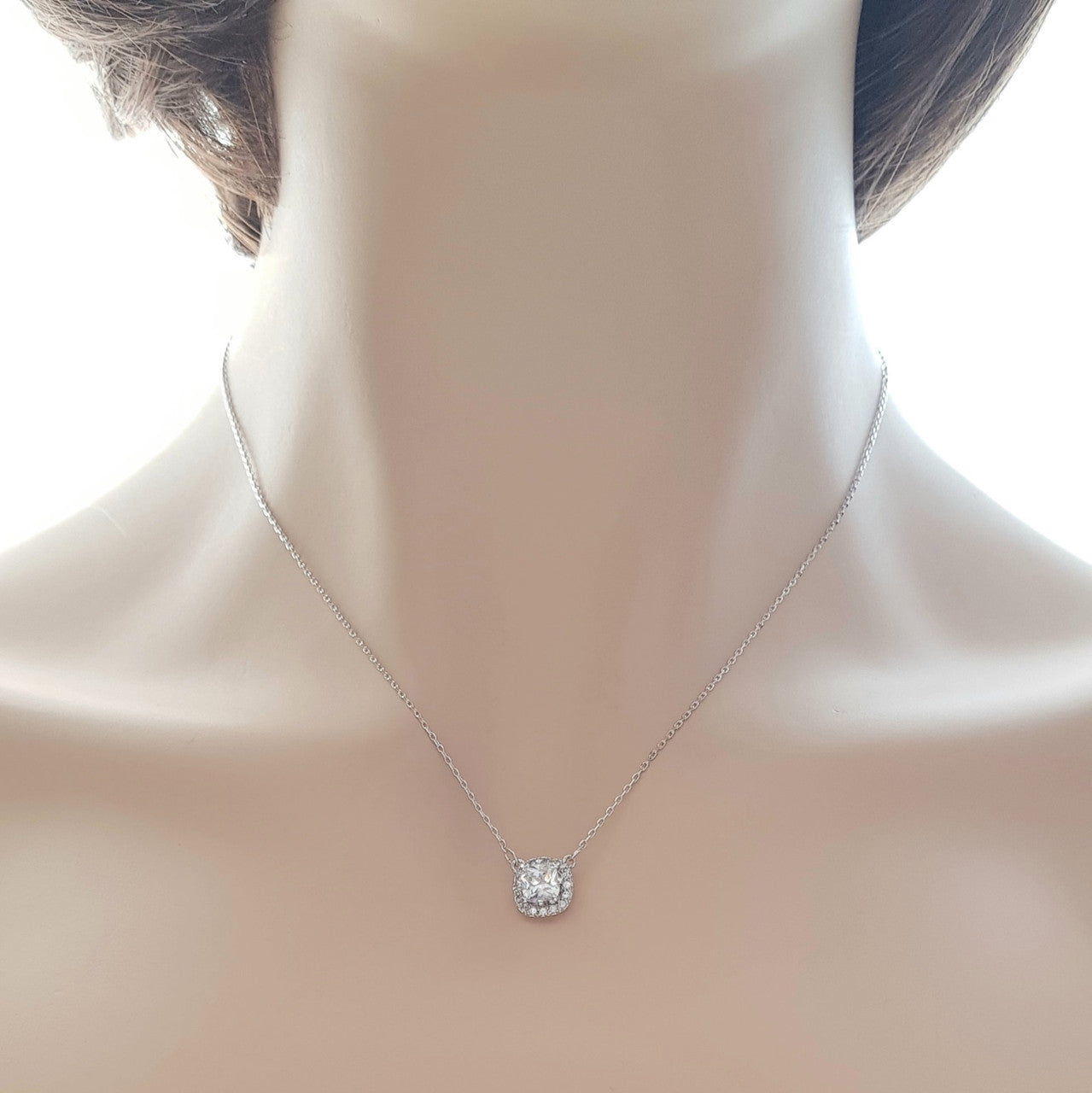 Silver Square Cubic Zirconia Pendant-Azure Clear