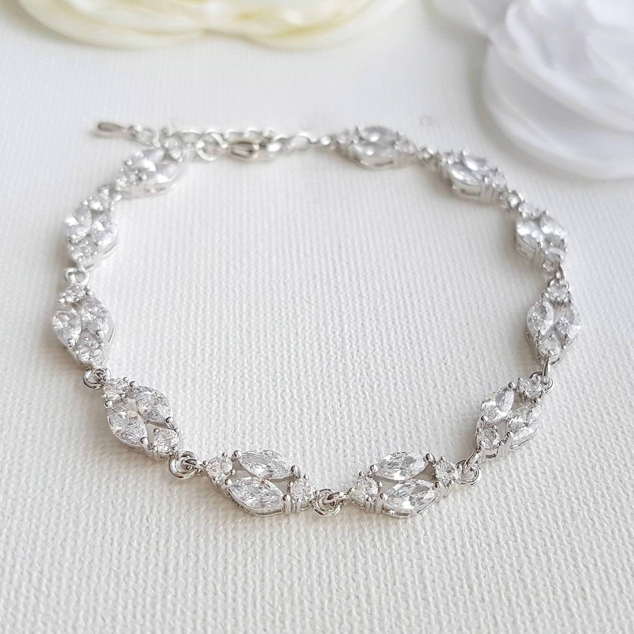 Dainty Rose Gold Crystal Bracelet for Weddings and Brides-Hayley