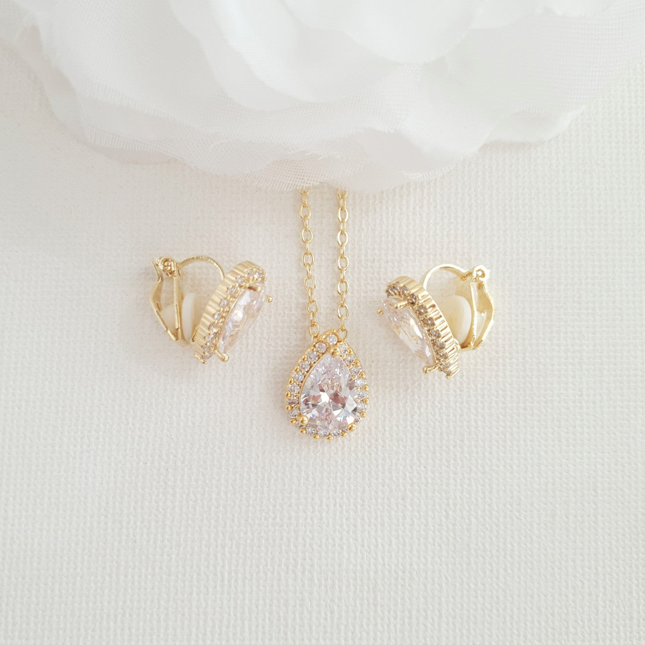 Bridesmaids Jewellery Set with Clip On Earrings Silver-Emma