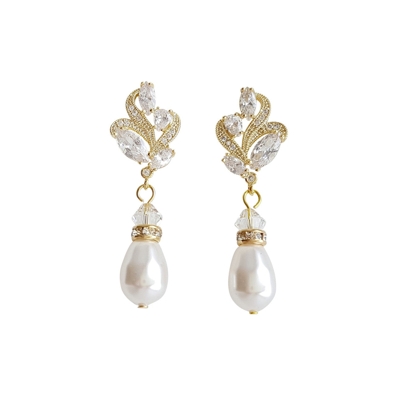 Silver Bridal Earrings With Pearl Drops-Wavy