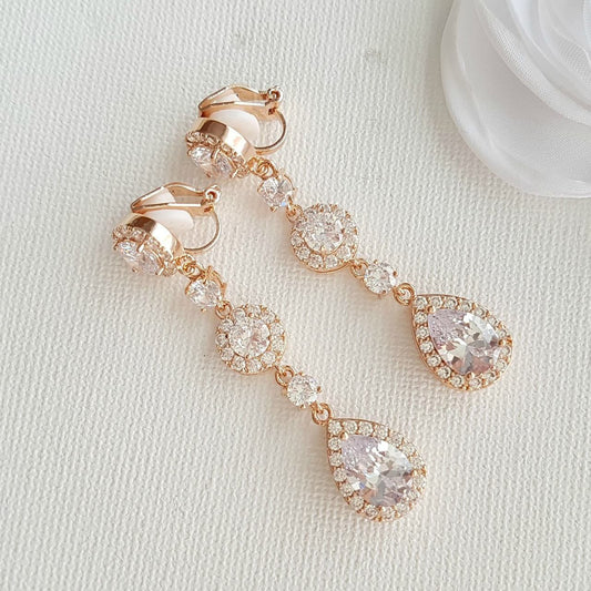 Rose Gold Clip On Earrings-Reagan