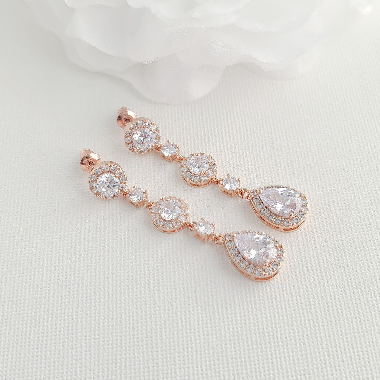 Rose Gold Earrings Bracelet Set for Brides- Reagan